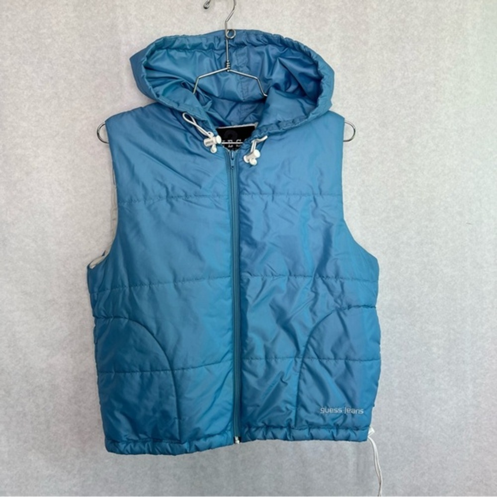 Vintage Guess Puffer Vest Jacket large blue